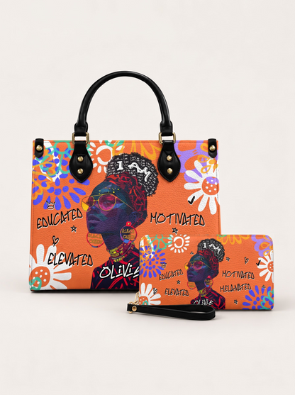Melaniva I Am Elevated Orange Leather Handbag Deal (FREE WALLET)