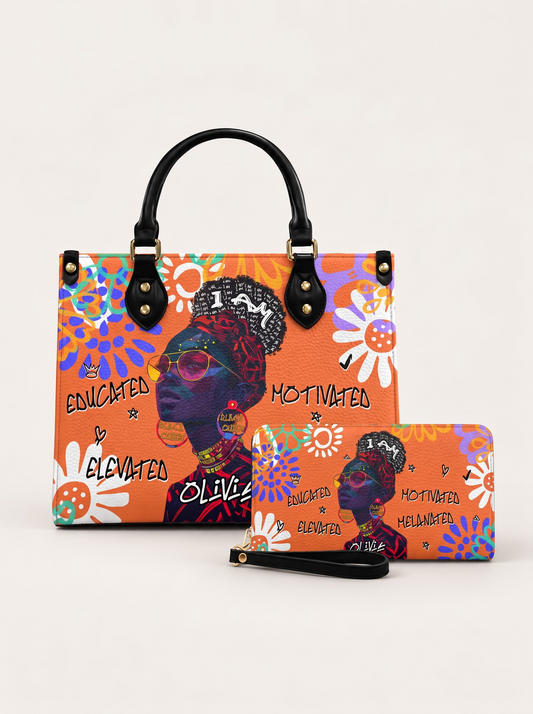 Melaniva I Am Elevated Orange Leather Handbag Deal (FREE WALLET)
