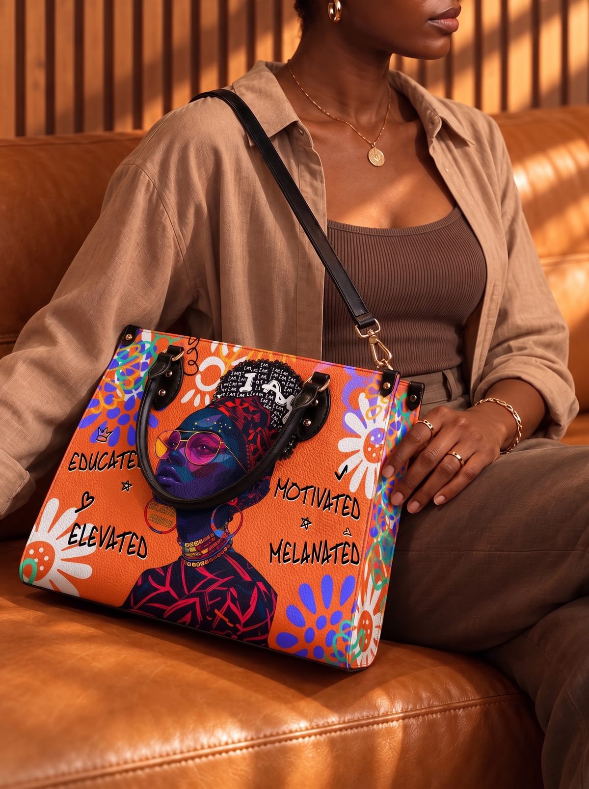 Melaniva I Am Elevated Orange Leather Handbag Deal (FREE WALLET)