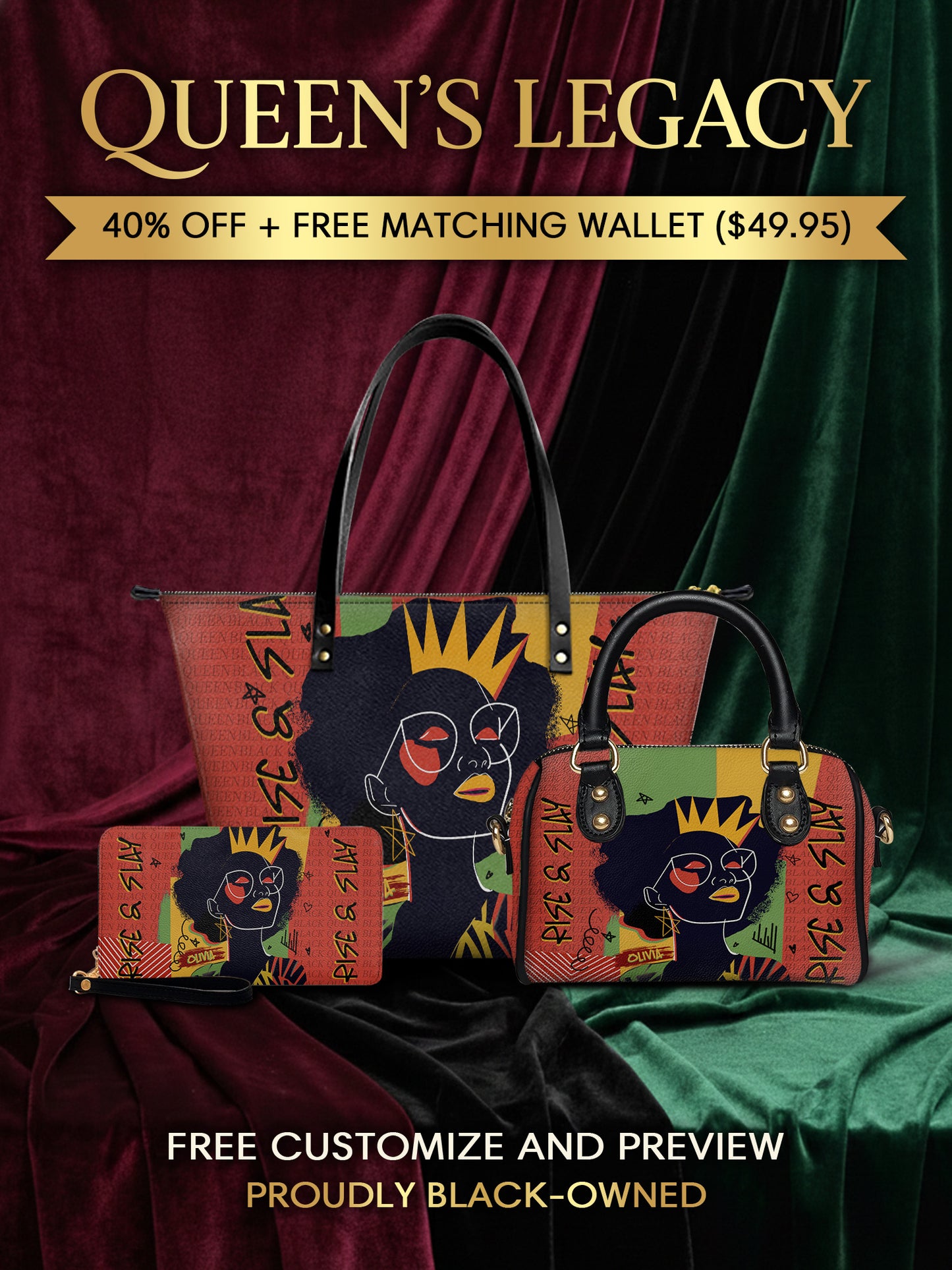 Melaniva "Crowned Muse Red" Tote Bag The Perfect Trio - Melaniva