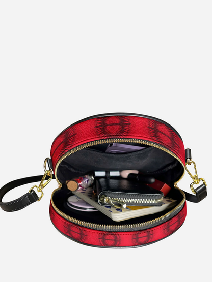 Melaniva Dope Mom Red Leather Circle Crossbody Bag