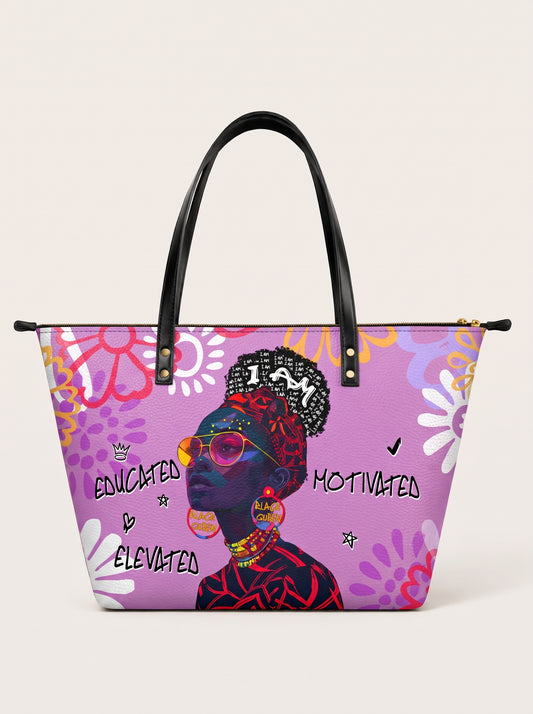 Melaniva I Am Elevated Purple Leather Tote Bag Deal (FREE WALLET)