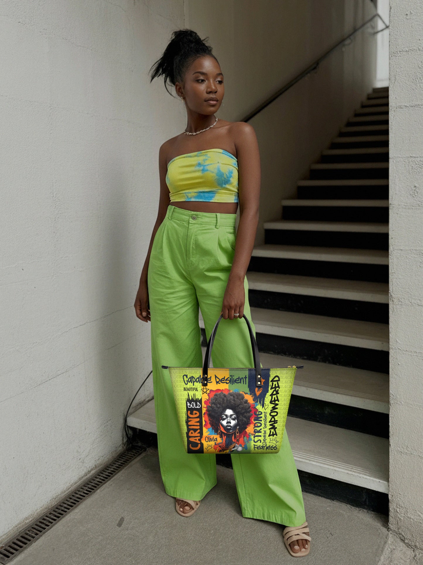 Melaniva Empowered Essence Lemon Lime Leather Tote Bag Deal