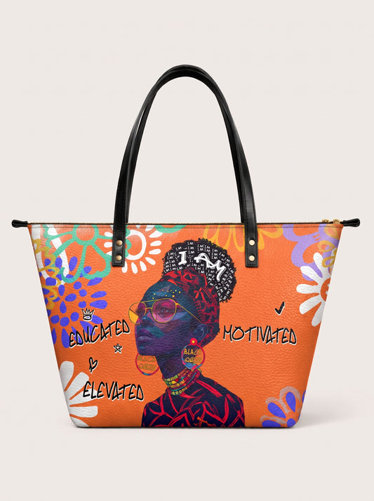 Melaniva I Am Elevated Orange Leather Tote Bag Deal (FREE WALLET)