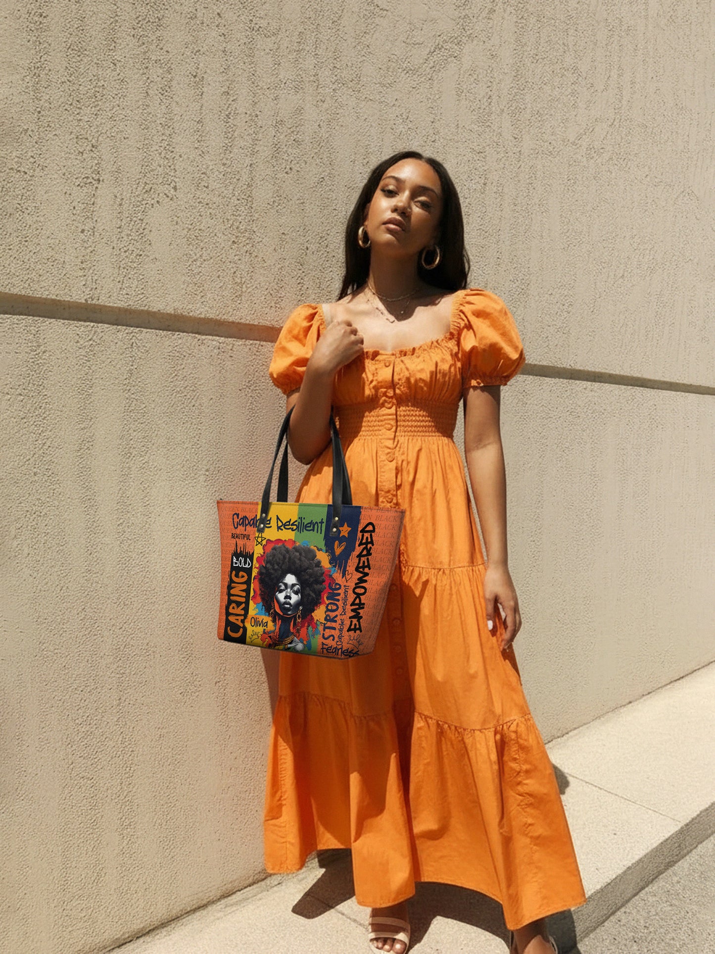 Melaniva Empowered Essence Orange Leather Tote Bag Deal