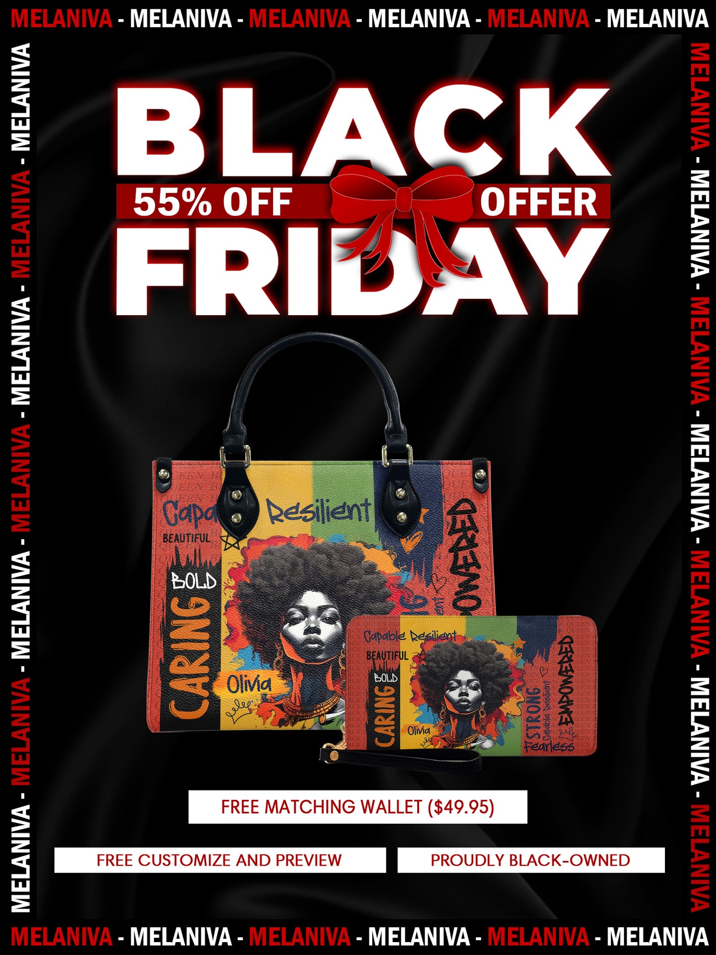 Melaniva Empowered Essence Red Leather Handbag Deal (FREE WALLET)