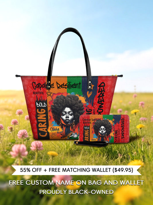 Melaniva Shea Butter and Gold Leather Tote Bag Deal - Melaniva