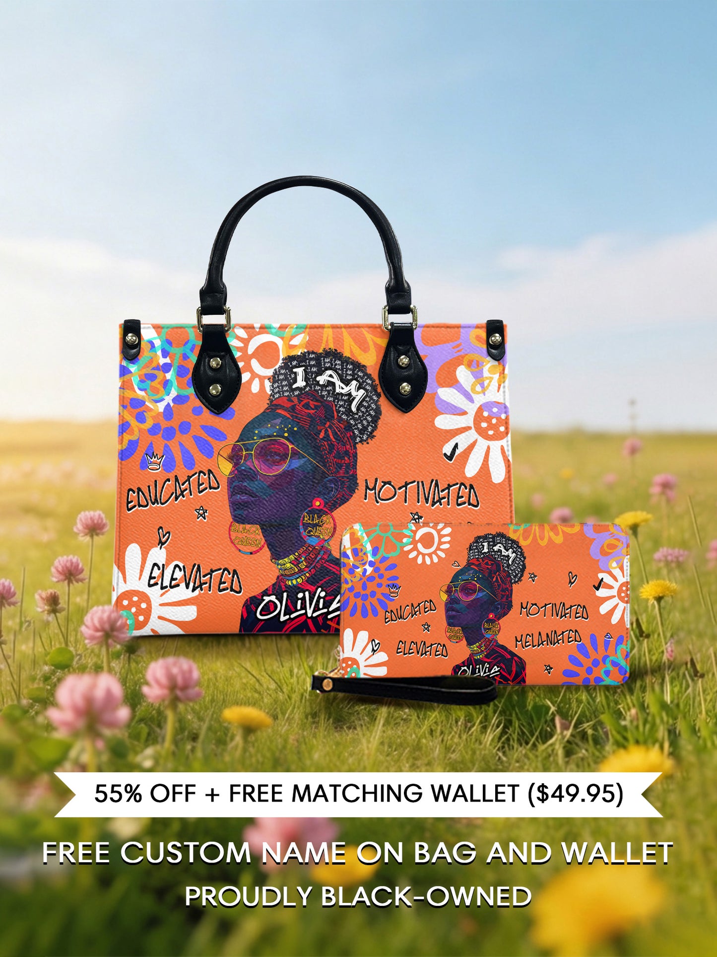 Melaniva I Am Elevated Orange Leather Handbag Deal (FREE WALLET) - Melaniva