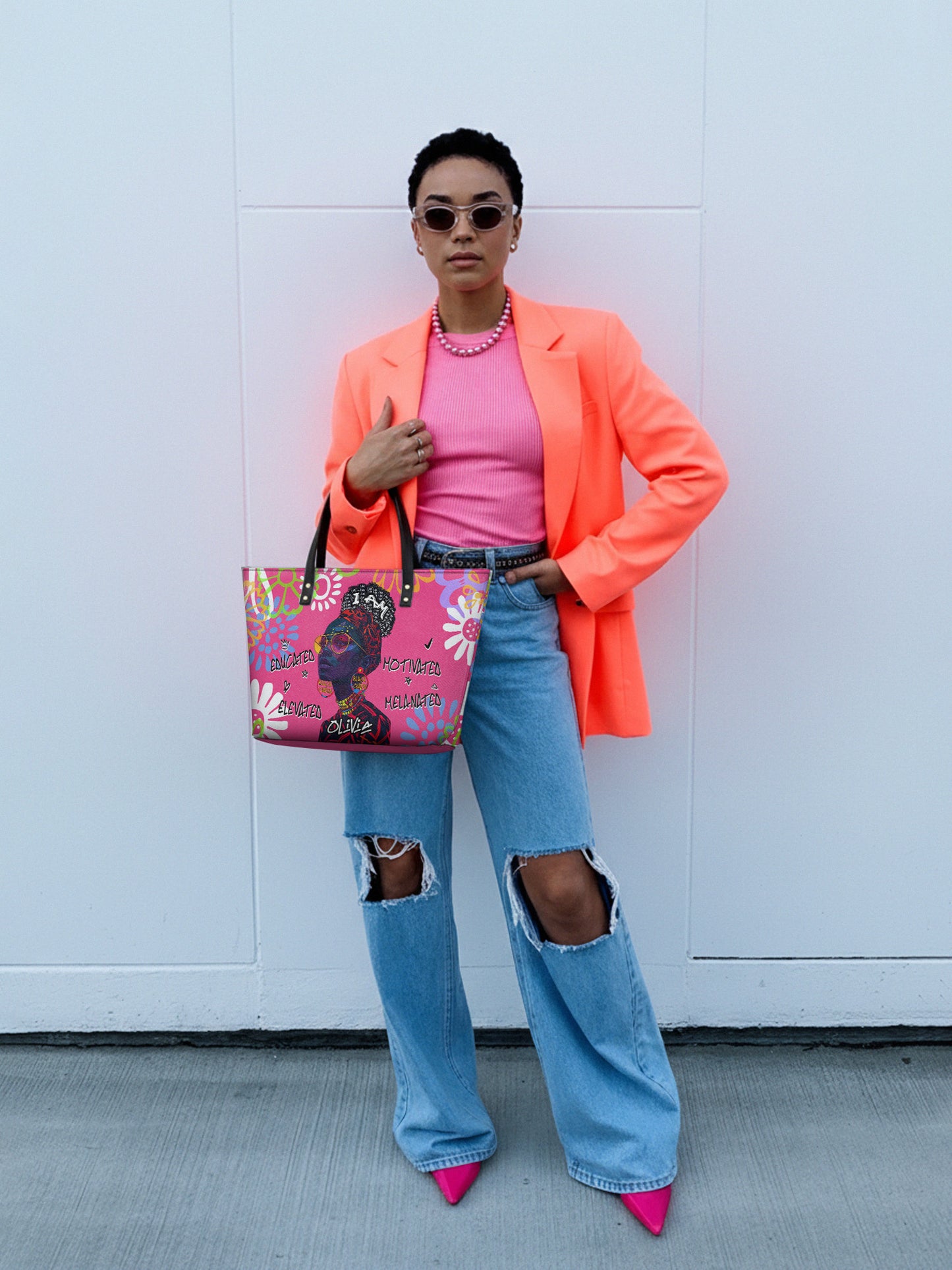 Melaniva I Am Elevated Pink Leather Tote Bag Deal (FREE WALLET)