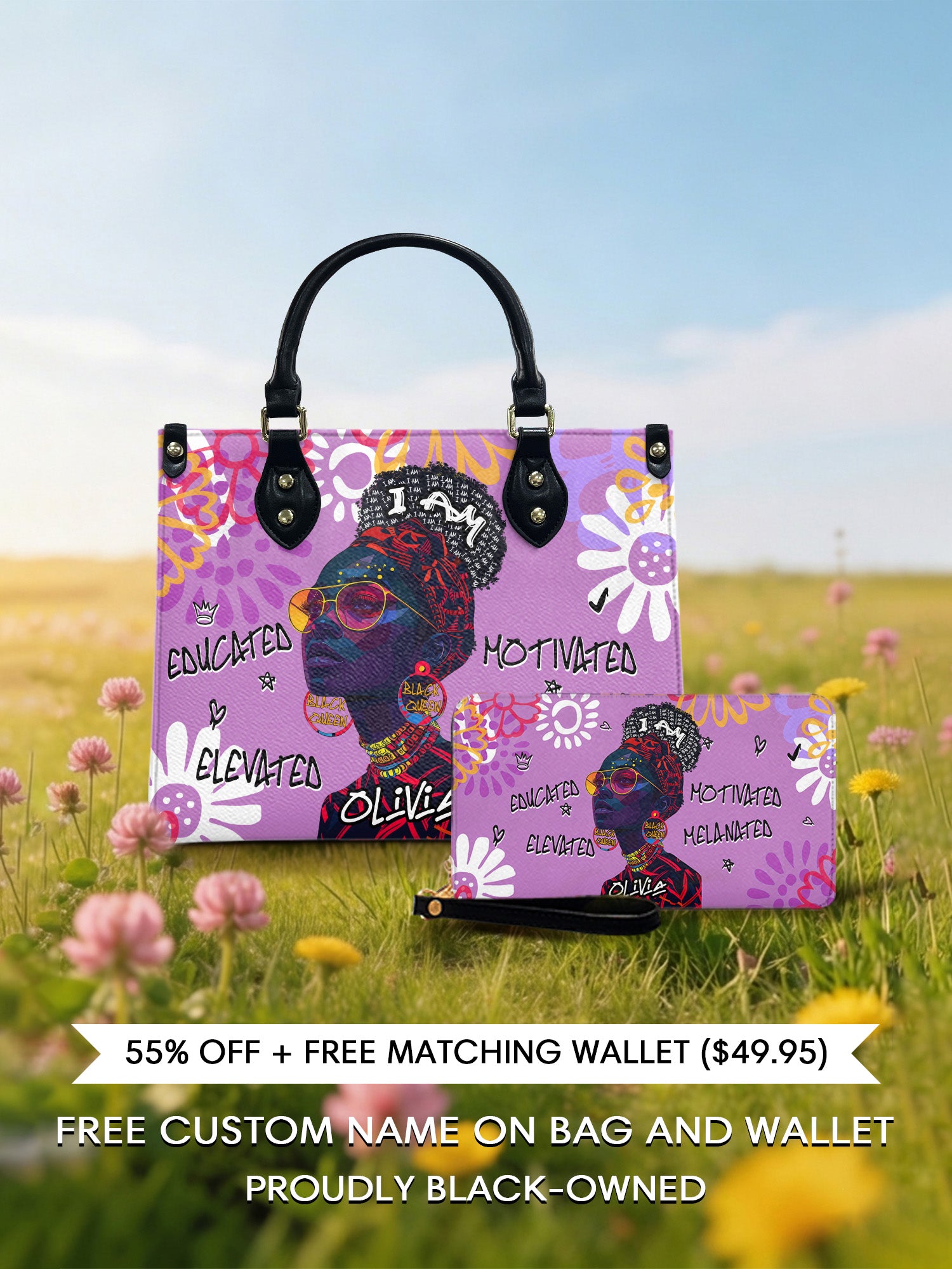 Melaniva I Am Elevated Purple Leather Handbag Deal (FREE WALLET) - Melaniva