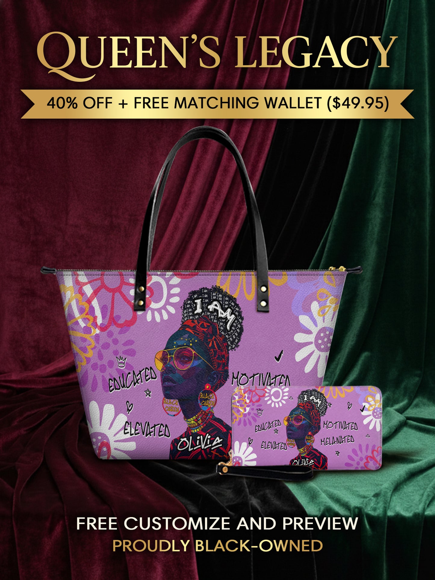 Melaniva I Am Elevated Purple Leather Tote Bag Deal (FREE WALLET) - Melaniva