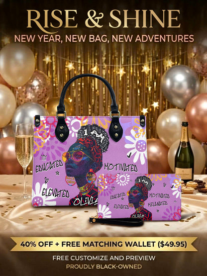 Melaniva I Am Elevated Purple Leather Handbag Deal (FREE WALLET)