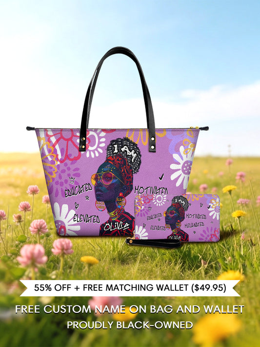 Melaniva I Am Elevated Purple Leather Tote Bag Deal (FREE WALLET) - Melaniva