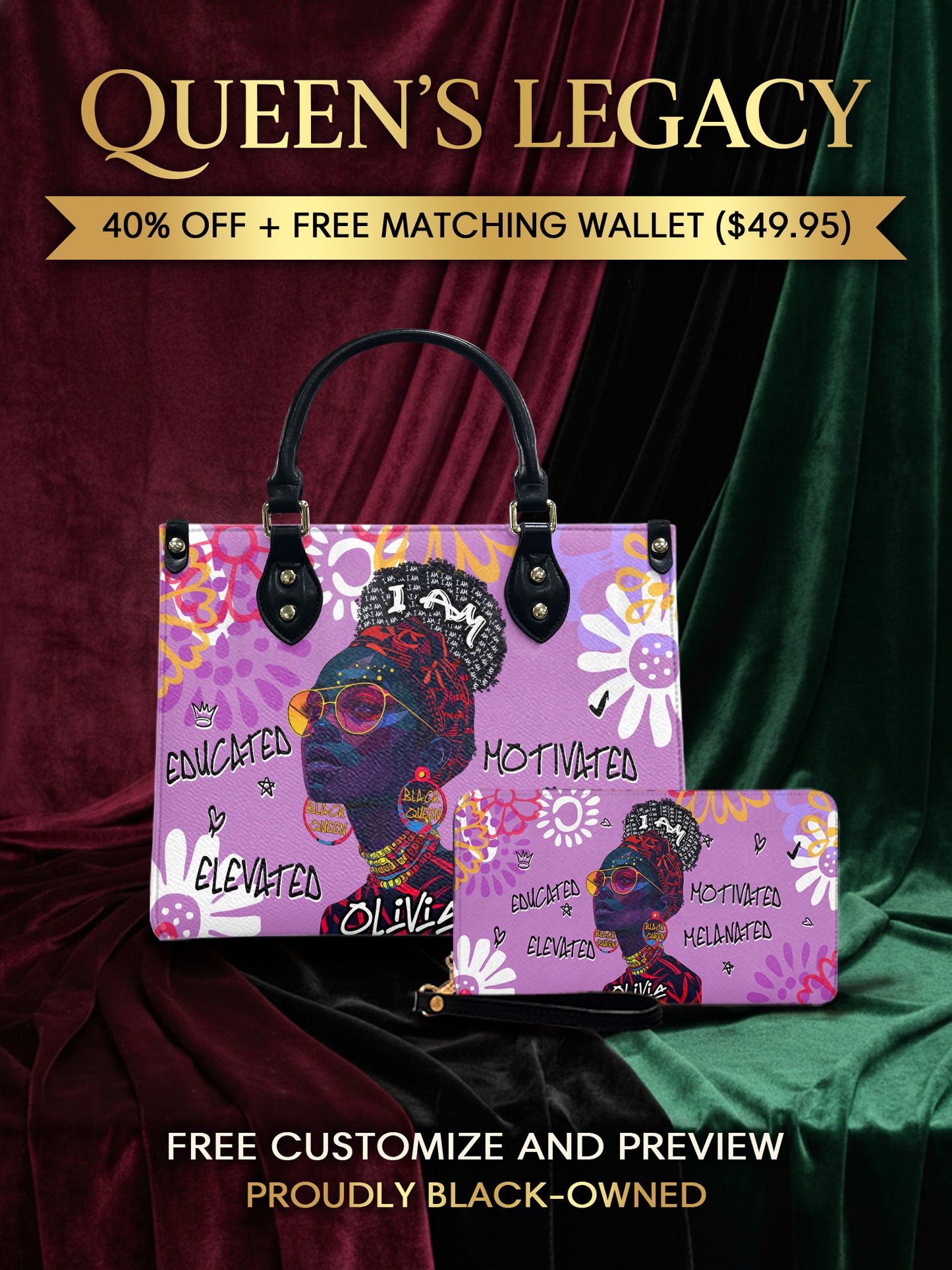 Melaniva I Am Elevated Purple Leather Handbag Deal (FREE WALLET) - Melaniva