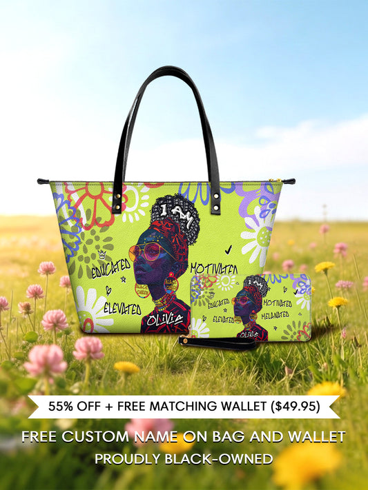 Melaniva I Am Elevated - Lemon Lime Leather Tote Bag Deal (FREE WALLET) - Melaniva