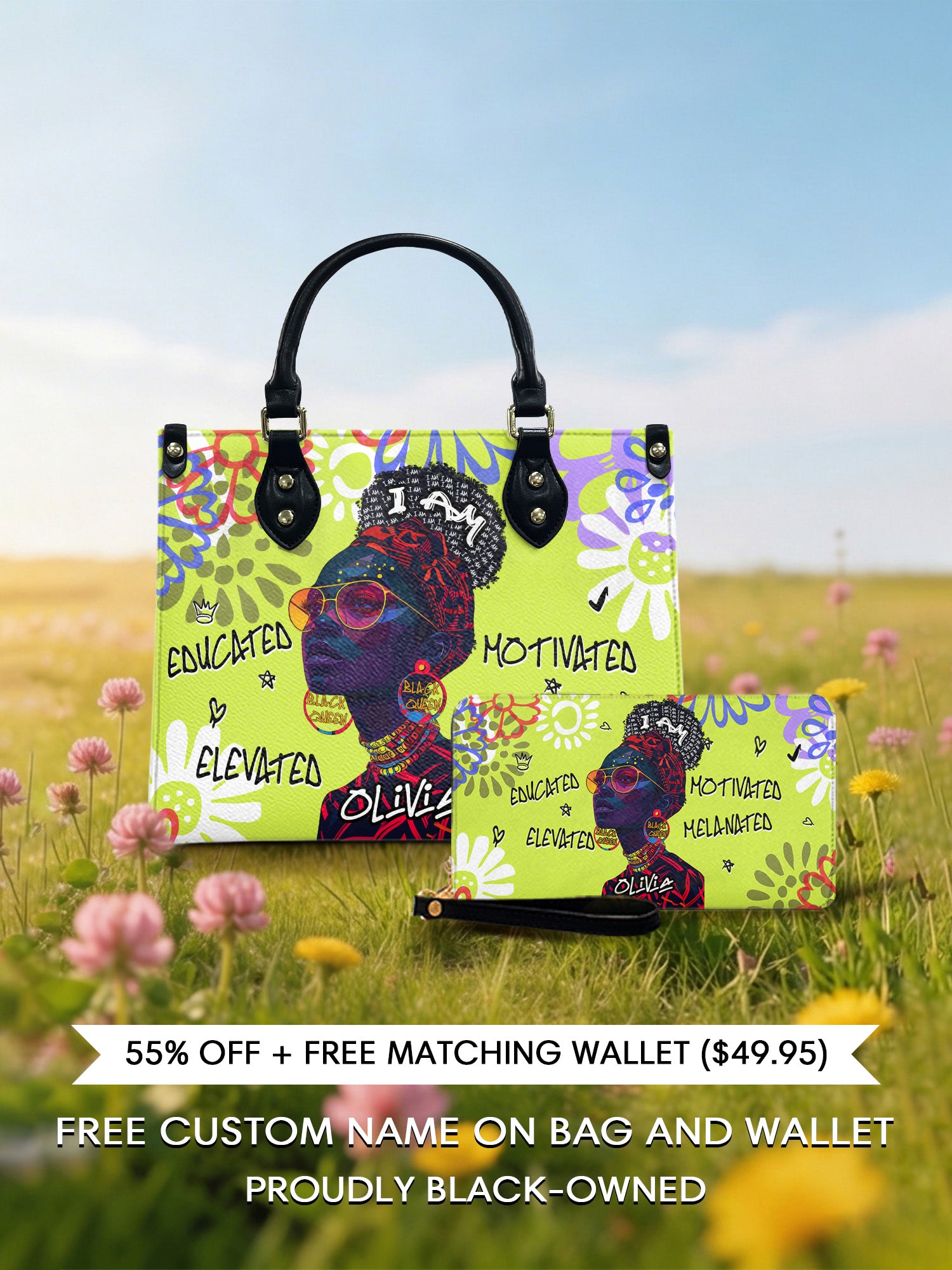 Melaniva I Am Elevated - Lemon Lime Leather Handbag Deal (FREE WALLET) - Melaniva