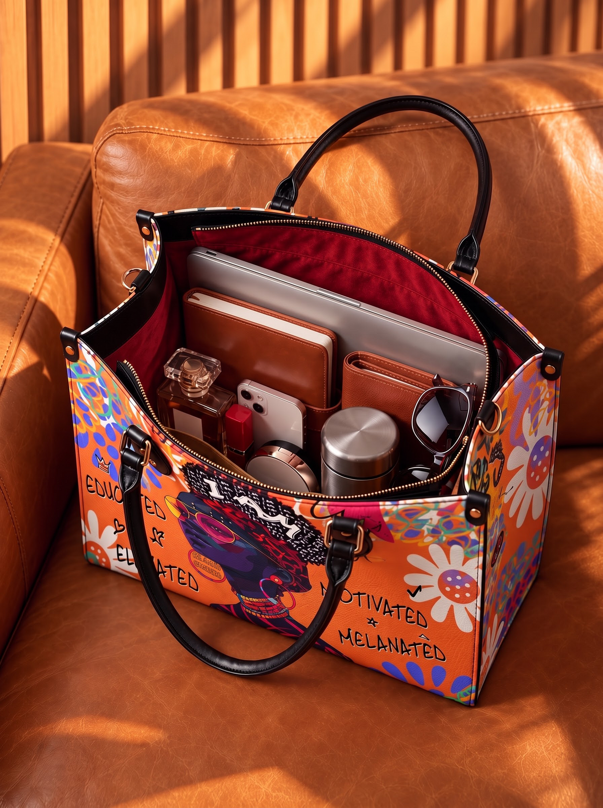 Melaniva I Am Elevated Orange Leather Handbag Deal (FREE WALLET)