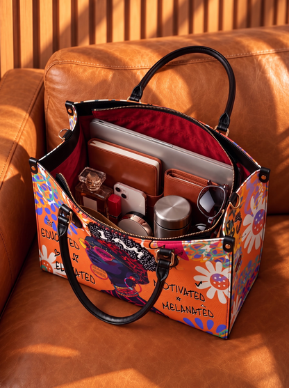 Melaniva I Am Elevated Orange Leather Handbag Deal (FREE WALLET)