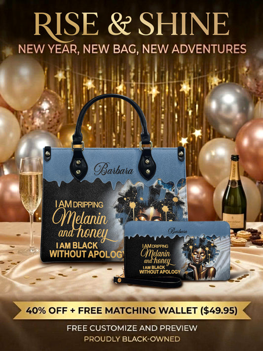 Melaniva Dripping Melanin Power Leather Handbag Deal (FREE WALLET)