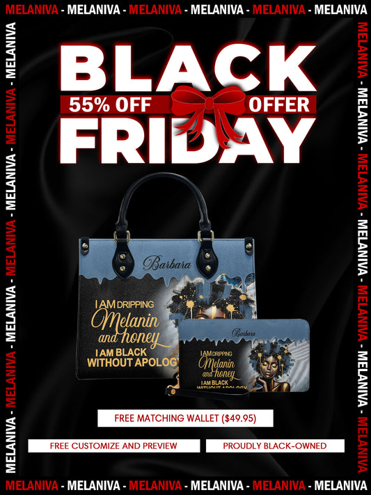 Melaniva Dripping Melanin Power Leather Handbag Deal (FREE WALLET)