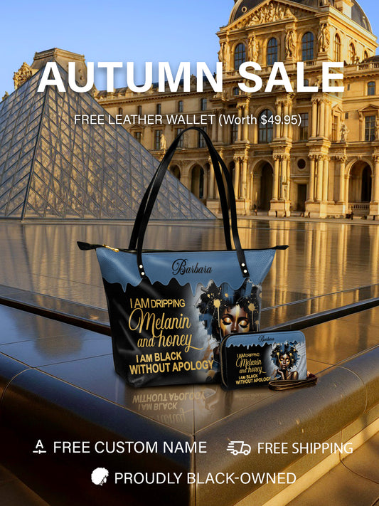 Melaniva Dripping Melanin Power Leather Tote Bag Deal (FREE WALLET)