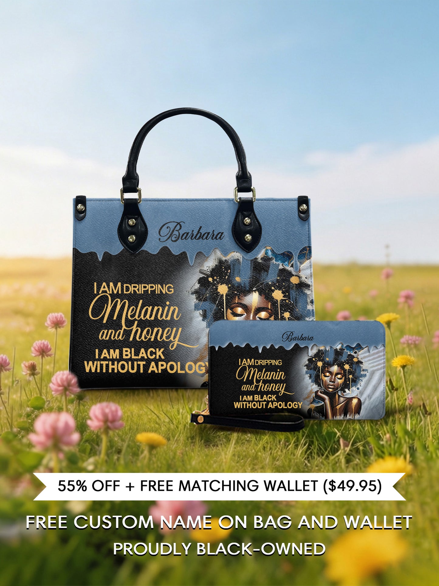 Melaniva Dripping Melanin Power Leather Handbag Deal (FREE WALLET) - Melaniva