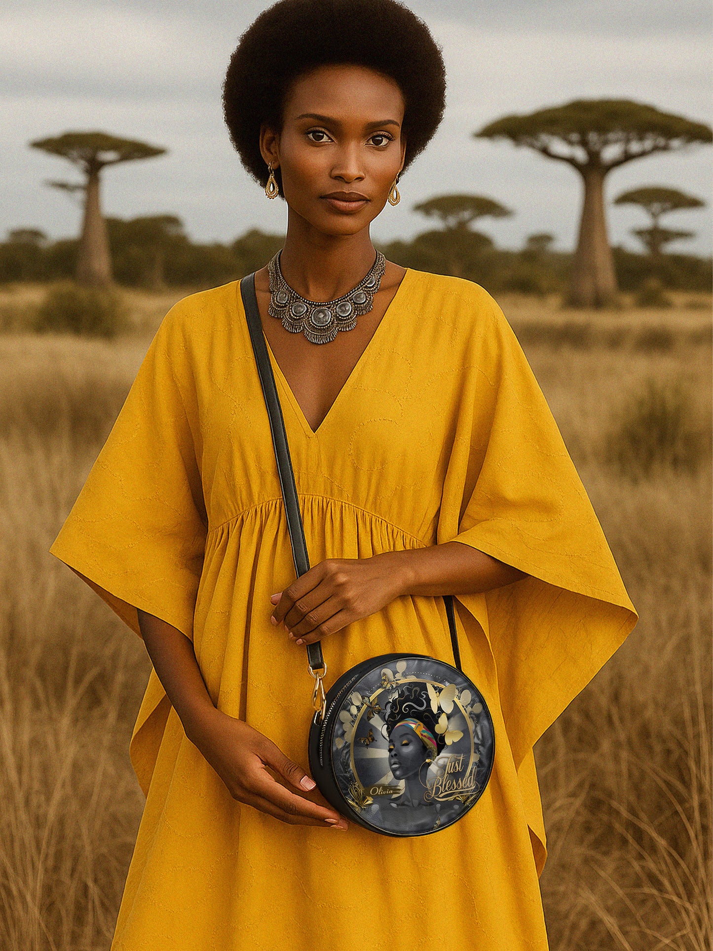Melaniva Radiant Blessing Leather Circle Crossbody Bag