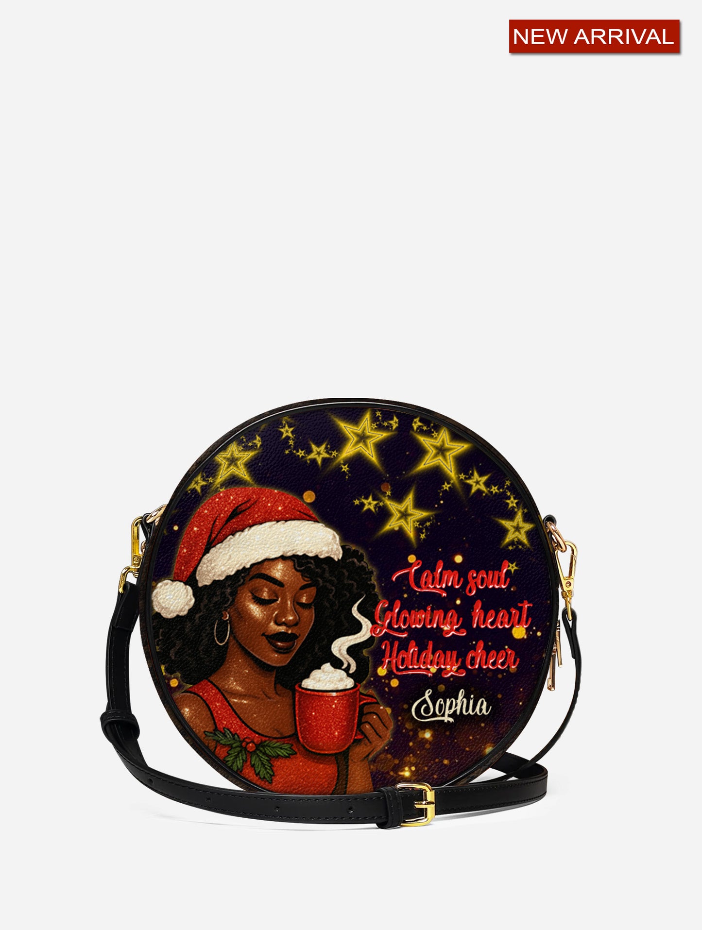 Melaniva Peaceful Christmas Leather Circle Crossbody Bag