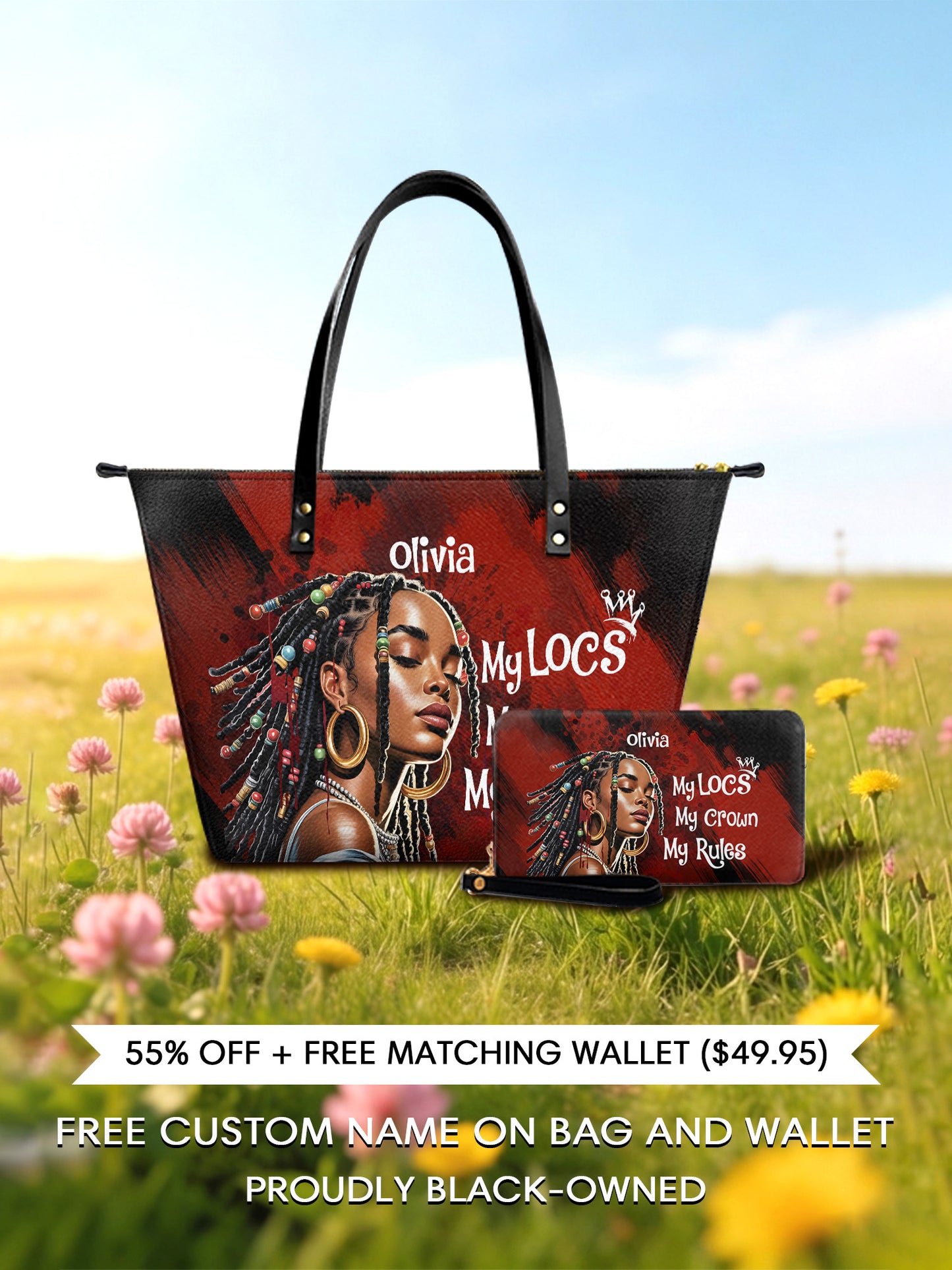Melaniva Crown of Locs Leather Tote Bag Deal (FREE WALLET) - Melaniva
