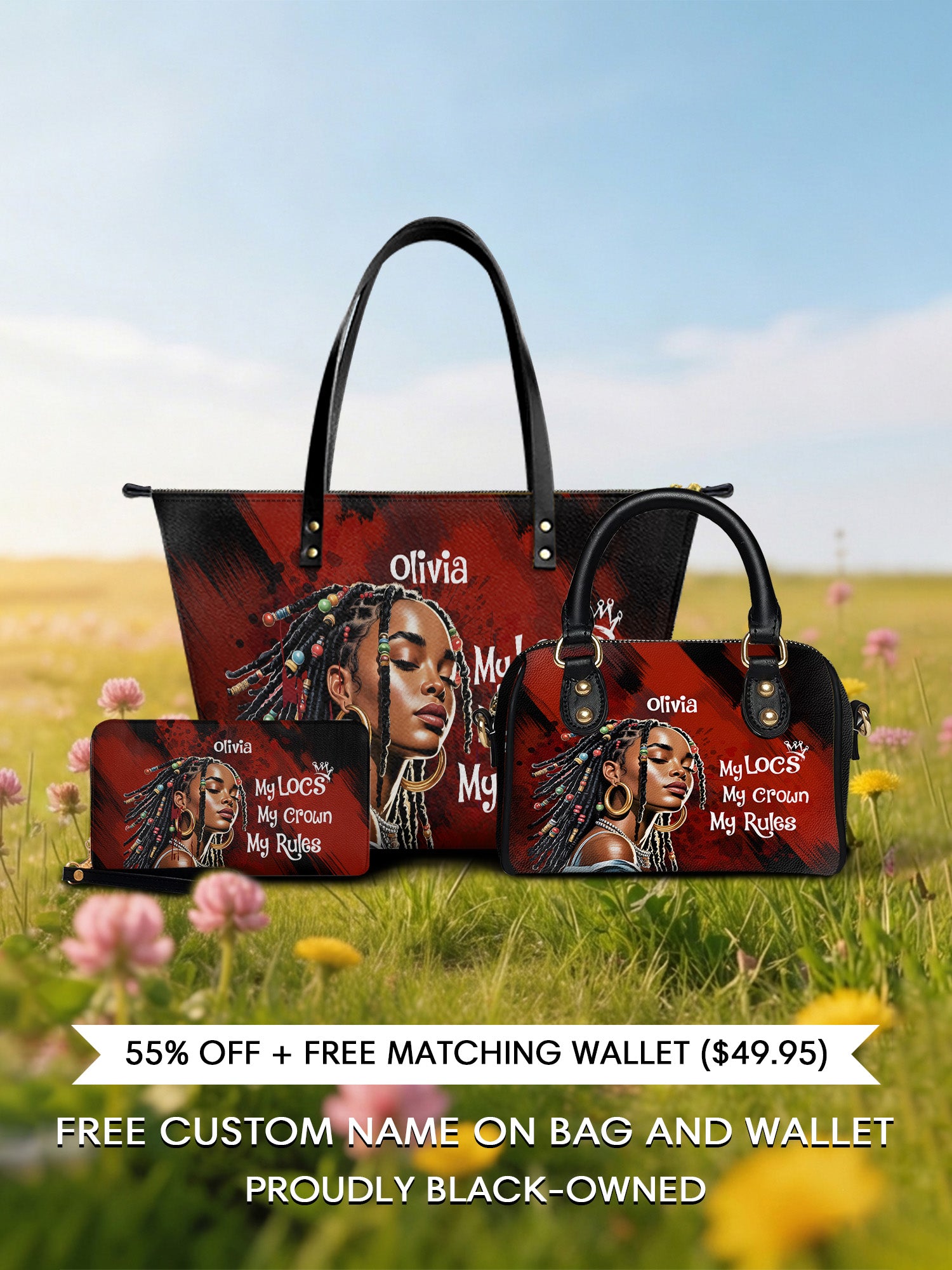 Melaniva "Crown of Locs" Tote Bag The Perfect Trio - Melaniva