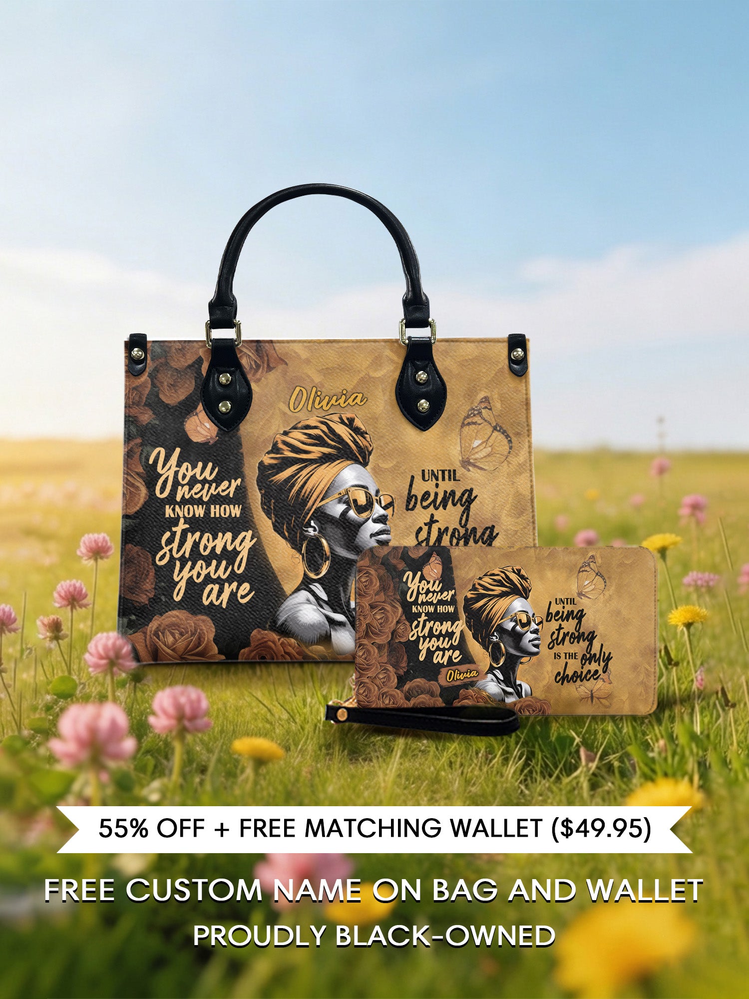 Melaniva Strength Is My Choice Leather Handbag Deal (FREE WALLET) - Melaniva