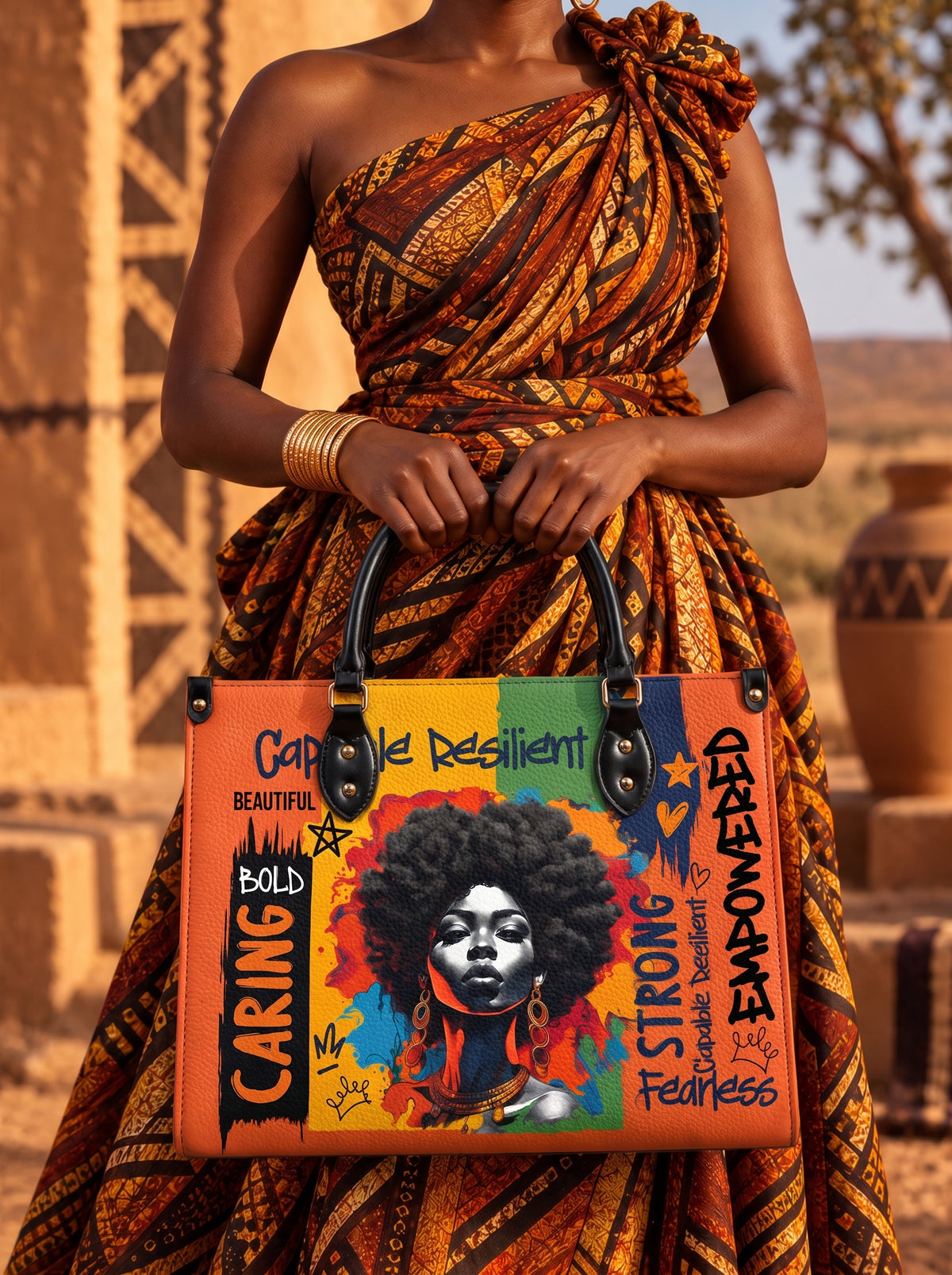 Melaniva Empowered Essence Orange Leather Handbag Deal