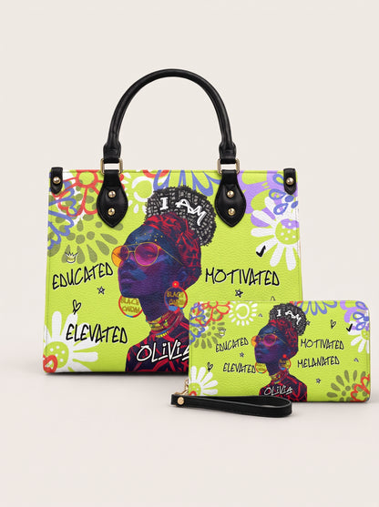 Melaniva I Am Elevated - Lemon Lime Leather Handbag Deal (FREE WALLET)
