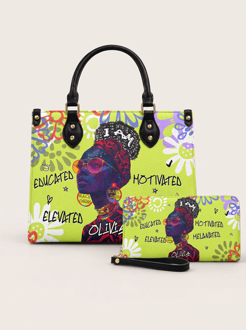Melaniva I Am Elevated - Lemon Lime Leather Handbag Deal (FREE WALLET)
