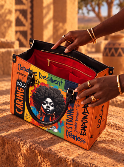Melaniva Empowered Essence Orange Leather Handbag Deal