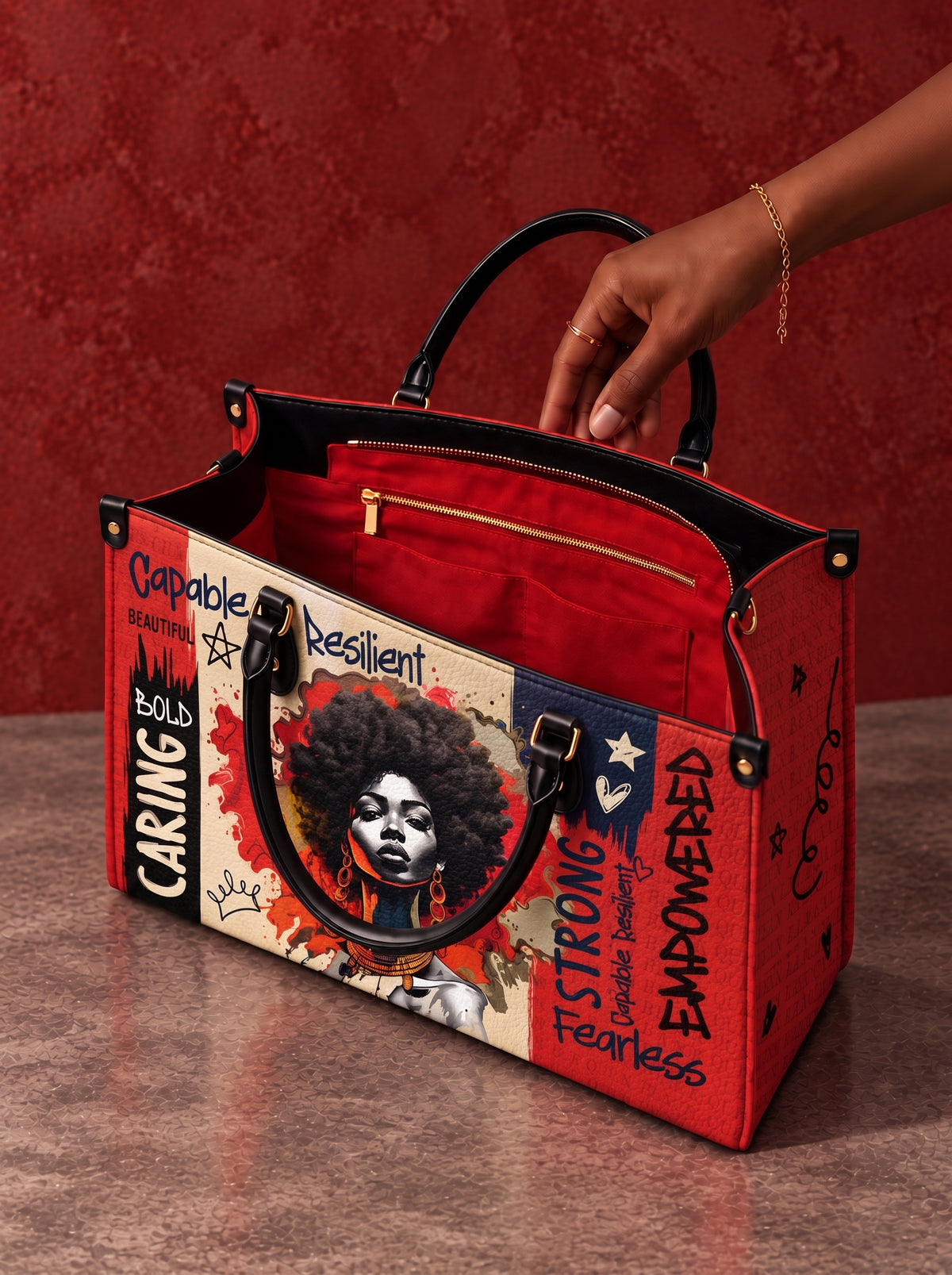 Offre de sac à main en cuir Melaniva "Bold Afro Power"