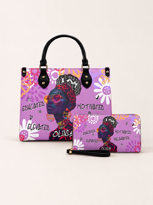 Melaniva I Am Elevated Purple Leather Handbag Deal (FREE WALLET)