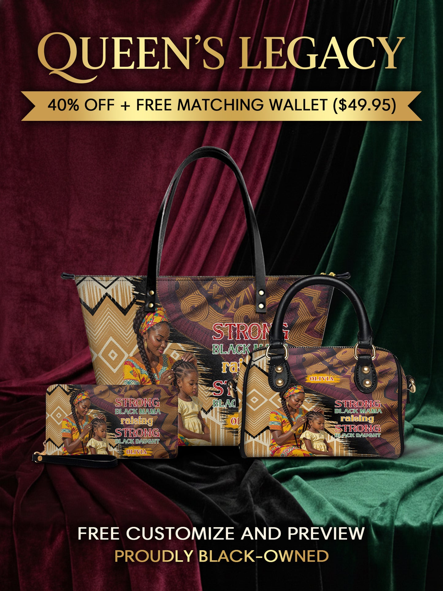 Melaniva "Black Queen & Princess" Tote Bag The Perfect Trio - Melaniva