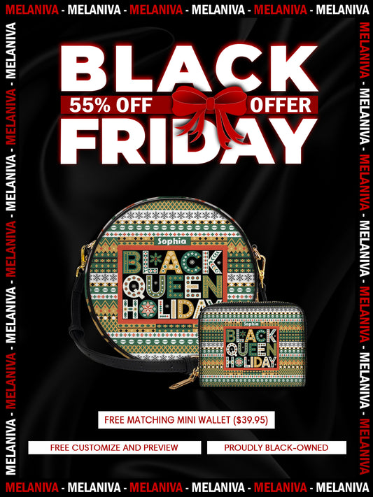 Melaniva  Black Queen Holiday Leather Circle Crossbody Bag