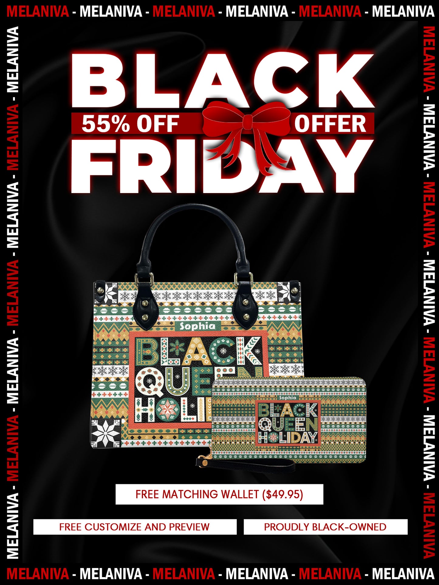 Melaniva Black Queen Holiday Leather Handbag Deal