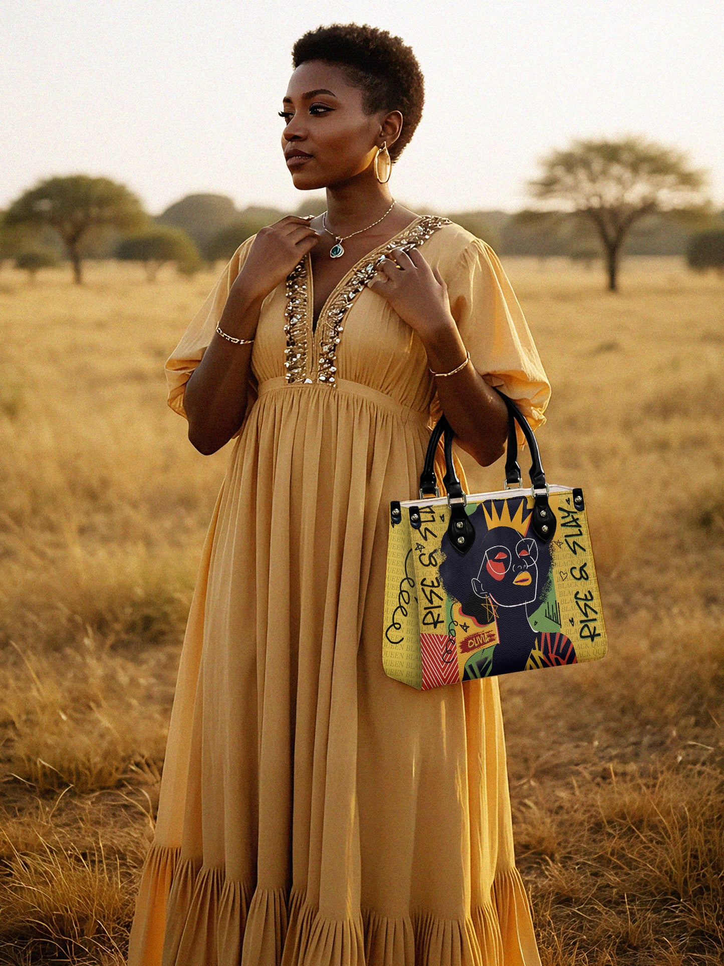 Melaniva Crowned Muse Satchel Yellow Leather HandBag Deal (FREE WALLET)
