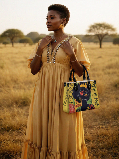 Melaniva Crowned Muse Satchel Yellow Leather HandBag Deal (FREE WALLET)