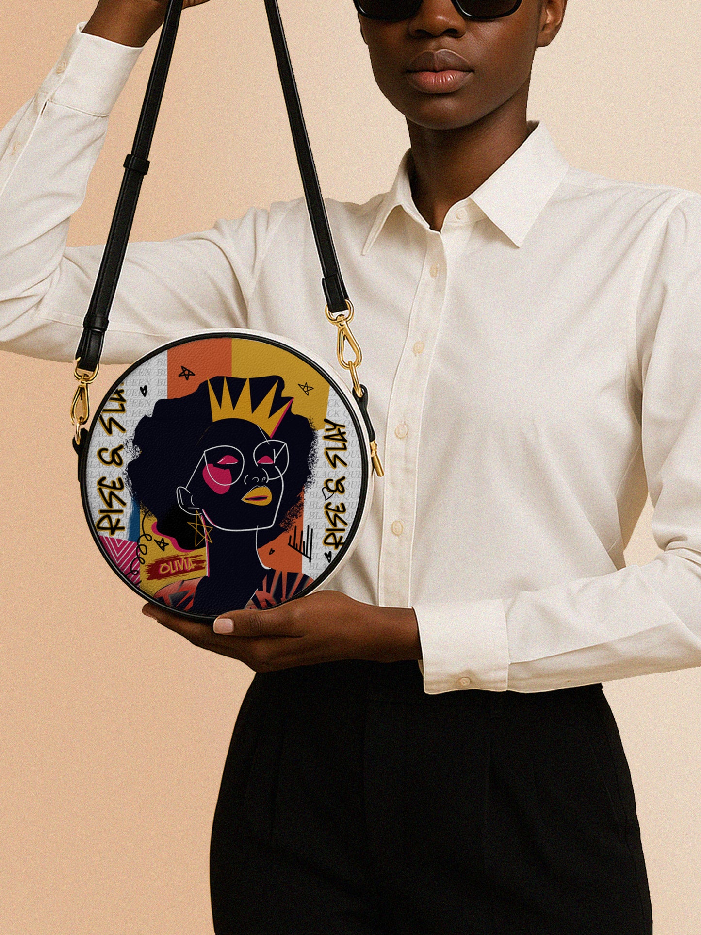 Melaniva Crowned Muse Satchel White Leather Circle Crossbody Bag