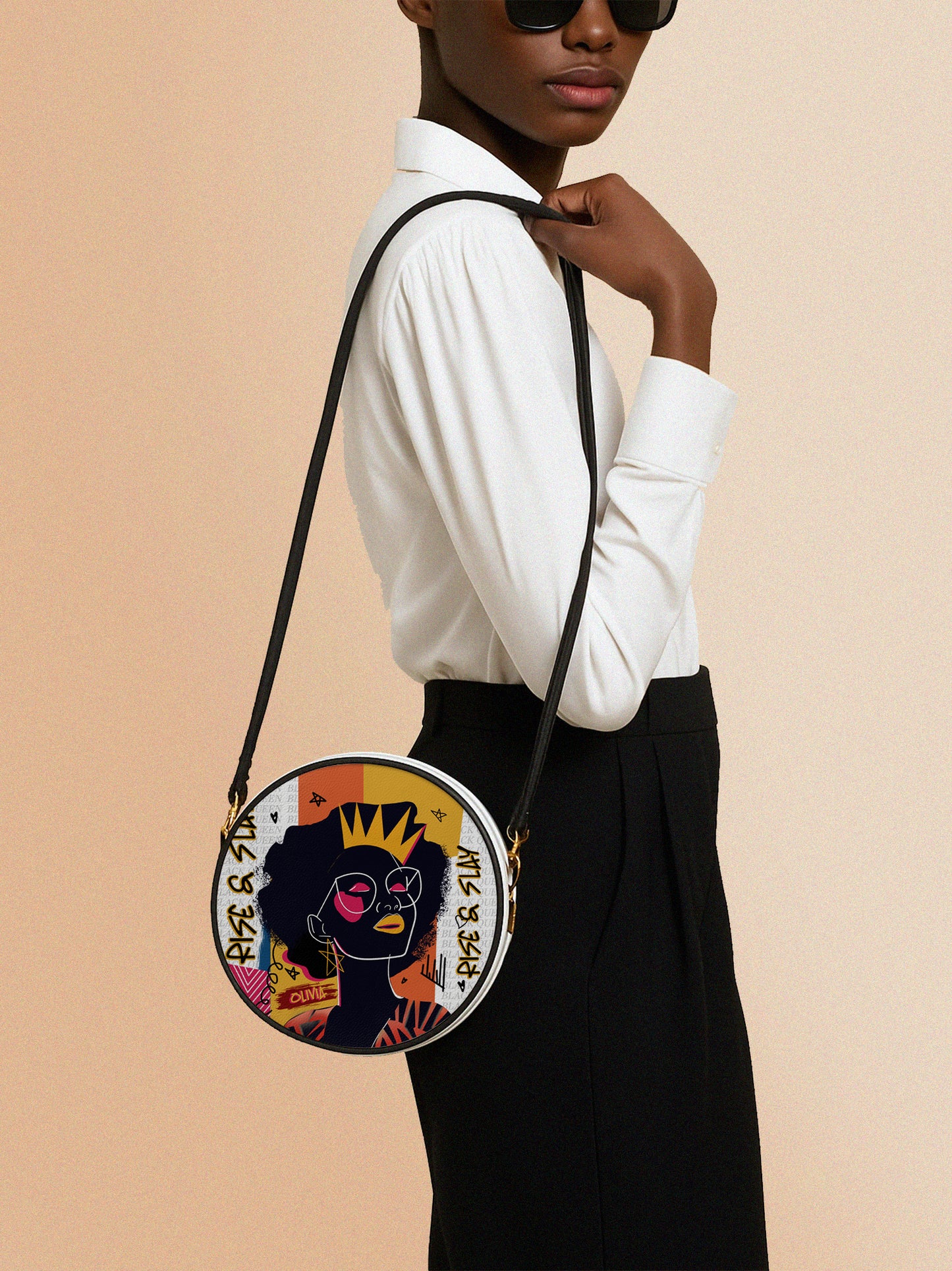 Melaniva Crowned Muse Satchel White Leather Circle Crossbody Bag