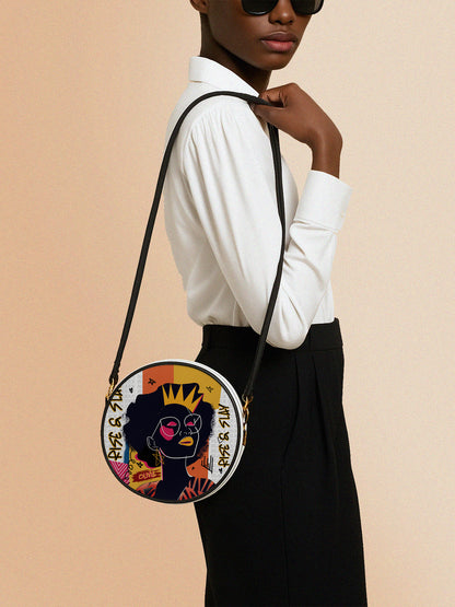 Melaniva Crowned Muse Satchel White Leather Circle Crossbody Bag
