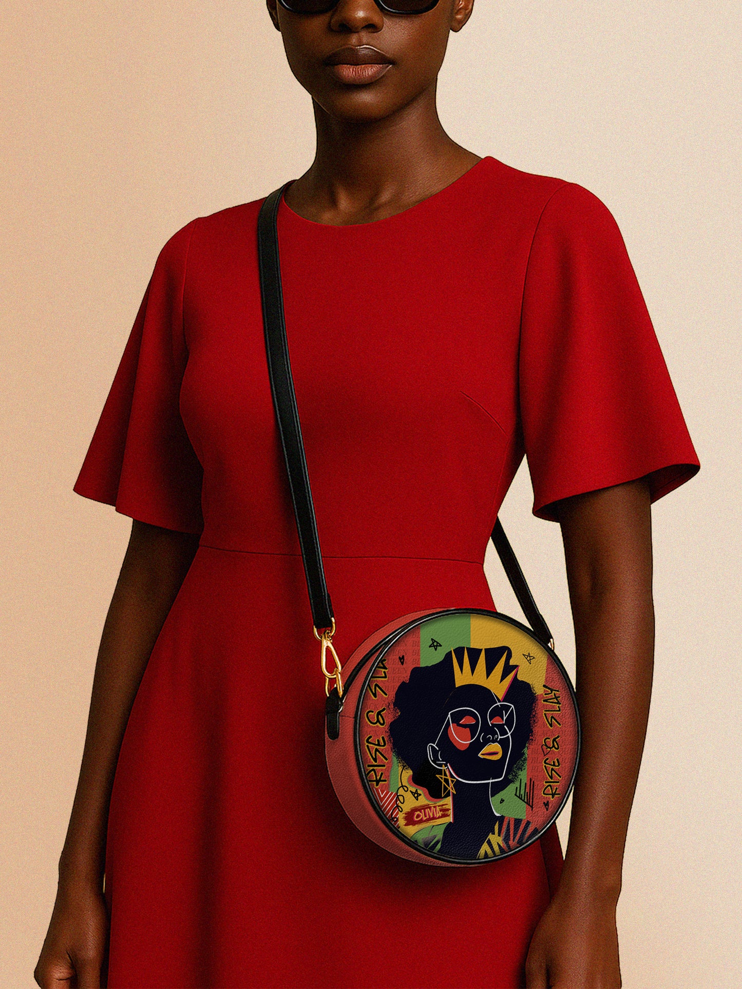 Melaniva Crowned Muse Satchel Red Leather Circle Crossbody Bag