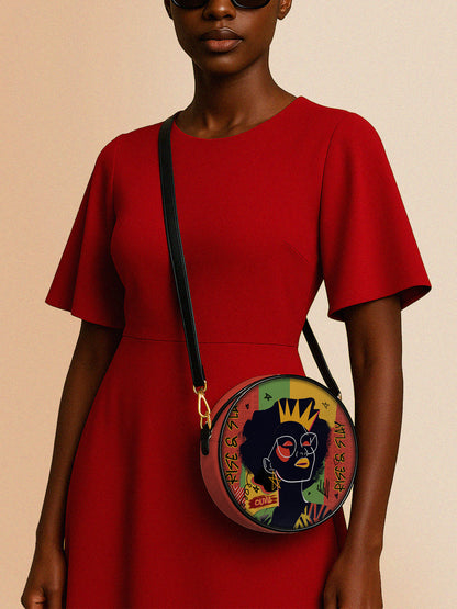 Melaniva Crowned Muse Satchel Red Leather Circle Crossbody Bag