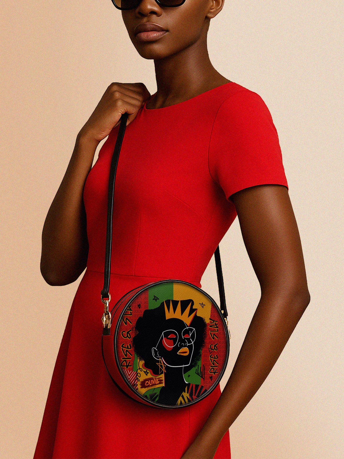 Melaniva Crowned Muse Satchel Red Leather Circle Crossbody Bag