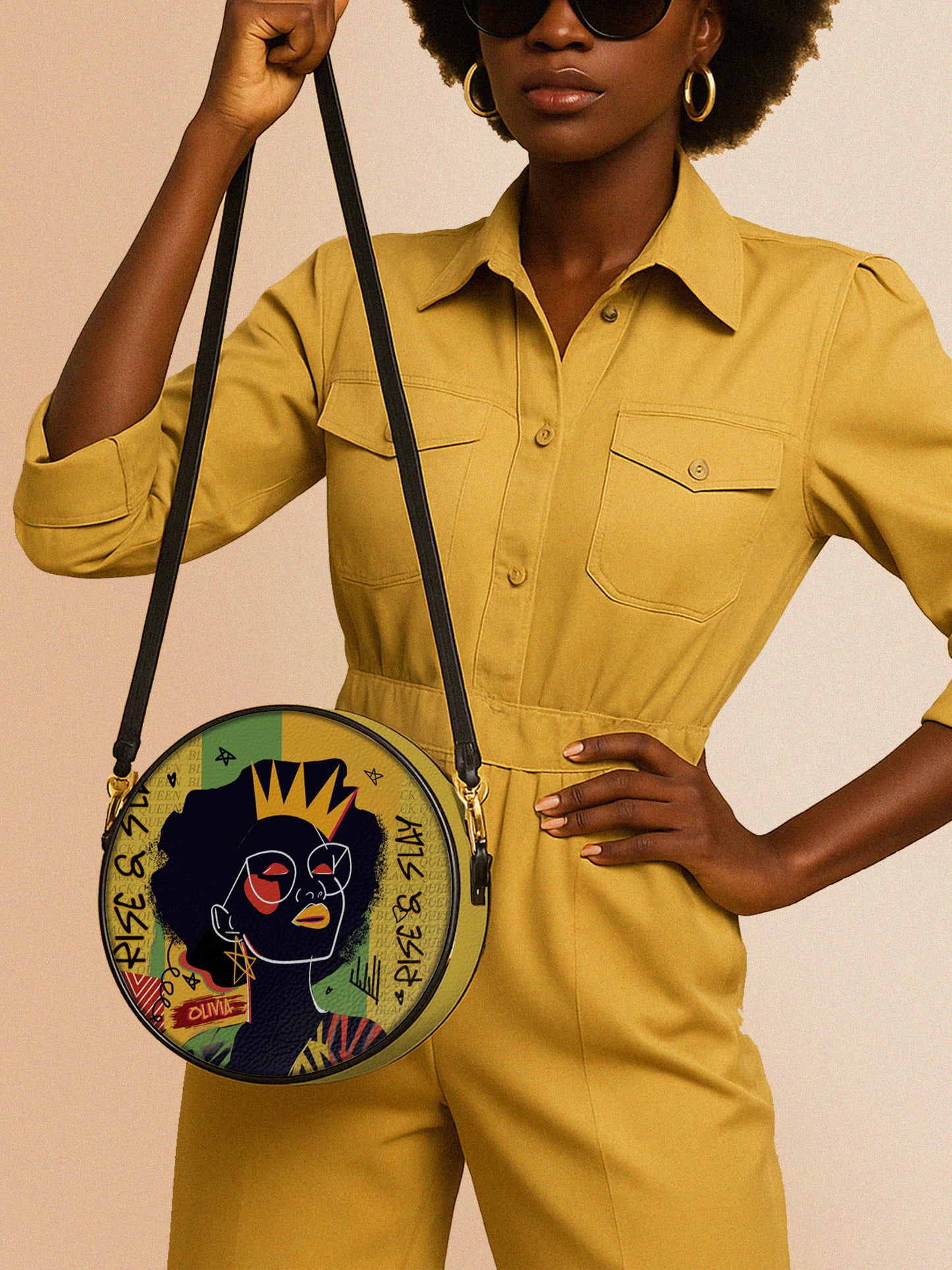 Melaniva Crowned Muse Satchel Yellow Leather Circle Crossbody Bag