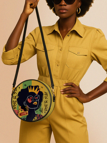 Melaniva Crowned Muse Satchel Yellow Leather Circle Crossbody Bag
